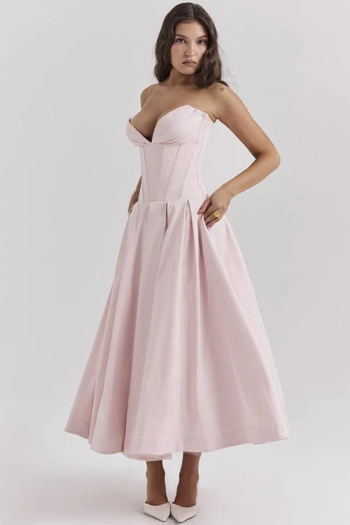 Korzetové midi šaty bez ramínek LIA | Elegantní společenské šaty