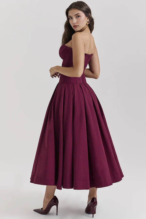 Korzetové midi šaty bez ramínek LIA | Elegantní společenské šaty