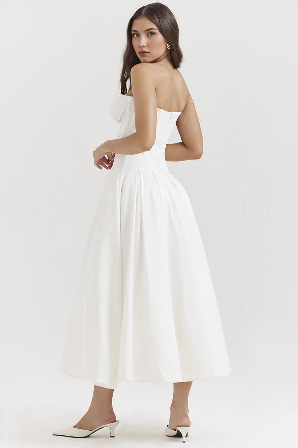 Korzetové midi šaty bez ramínek LIA | Elegantní společenské šaty