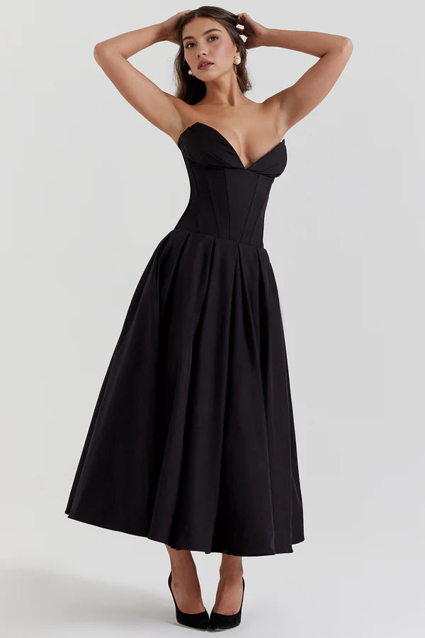 Korzetové midi šaty bez ramínek LIA | Elegantní společenské šaty