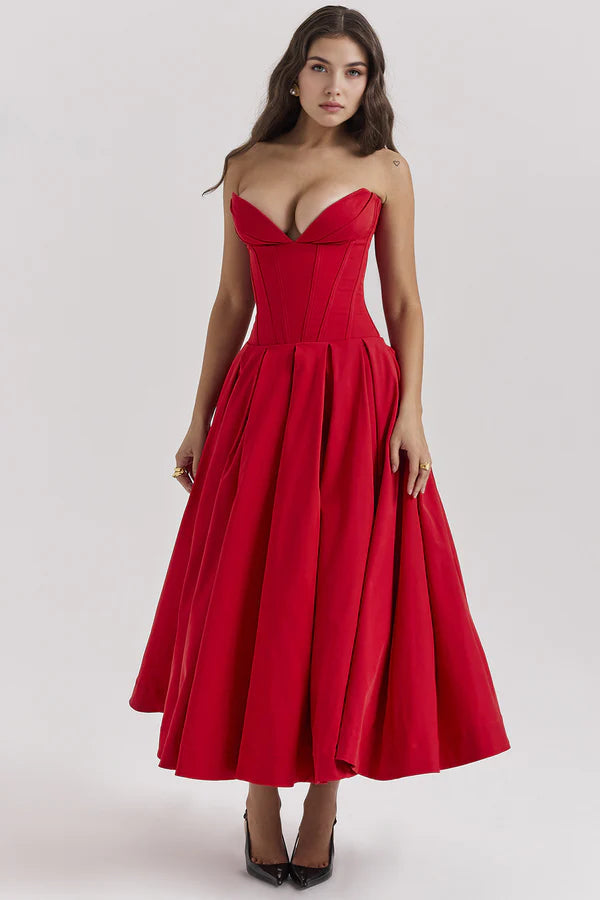 Korzetové midi šaty bez ramínek LIA | Elegantní společenské šaty