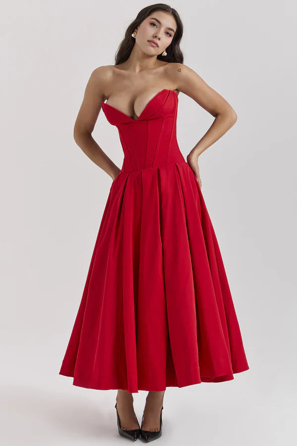 Korzetové midi šaty bez ramínek LIA | Elegantní společenské šaty