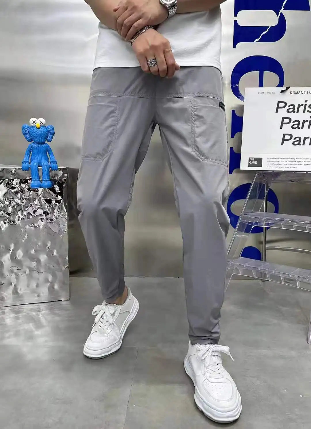 Pánské pružné slim fit kalhoty s kapsami