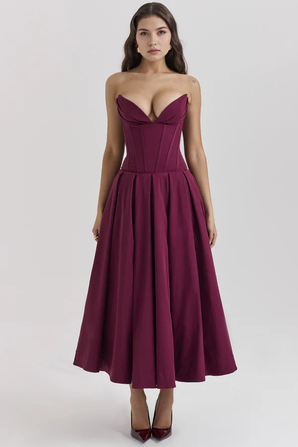 Korzetové midi šaty bez ramínek LIA | Elegantní společenské šaty