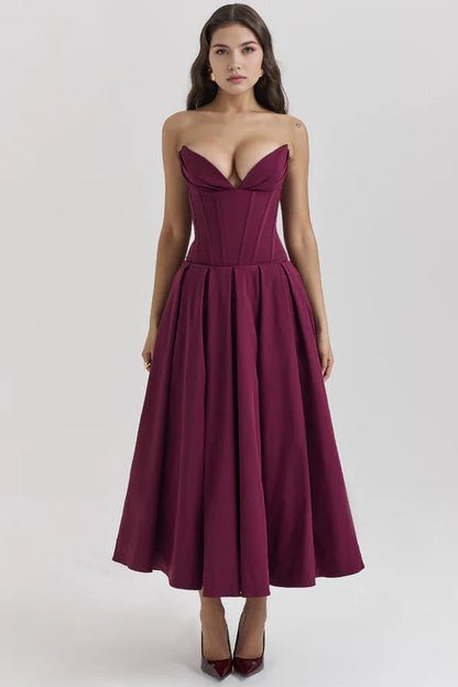 Korzetové midi šaty bez ramínek LIA | Elegantní společenské šaty