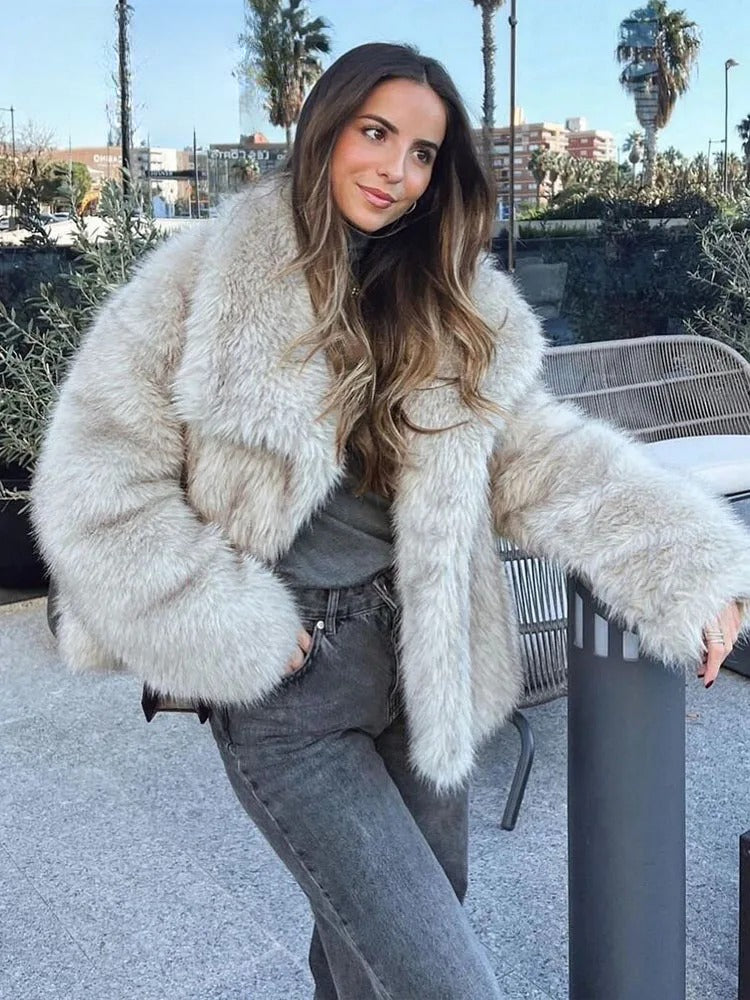 WW | Pelzjacke Kurz Kunstpelz Fluffy Jacke Frauen Winterjacke