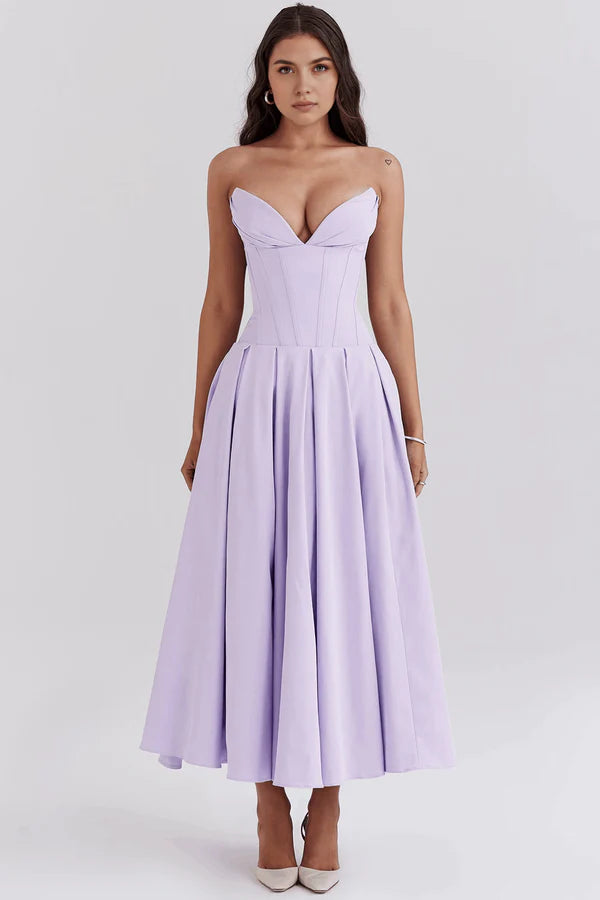 Korzetové midi šaty bez ramínek LIA | Elegantní společenské šaty