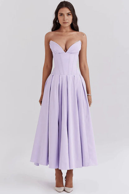 Korzetové midi šaty bez ramínek LIA | Elegantní společenské šaty
