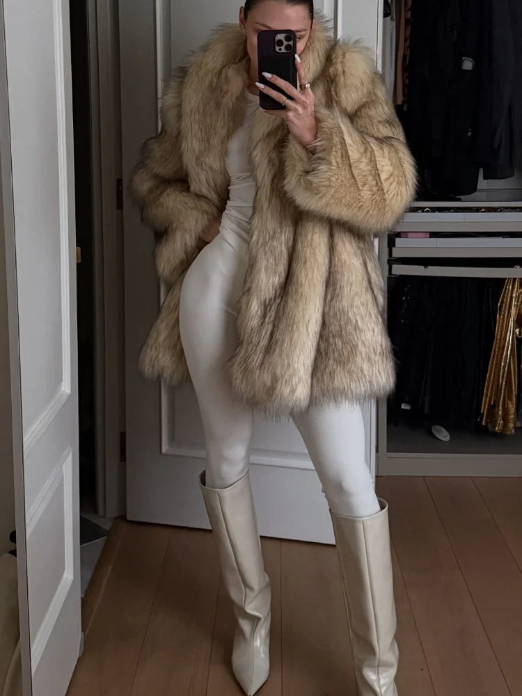 Béžový faux fur kožešinový kabátek NAOMI