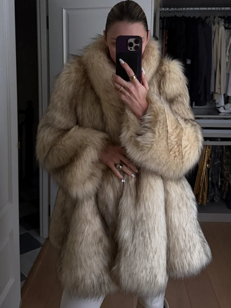 Béžový faux fur kožešinový kabátek NAOMI