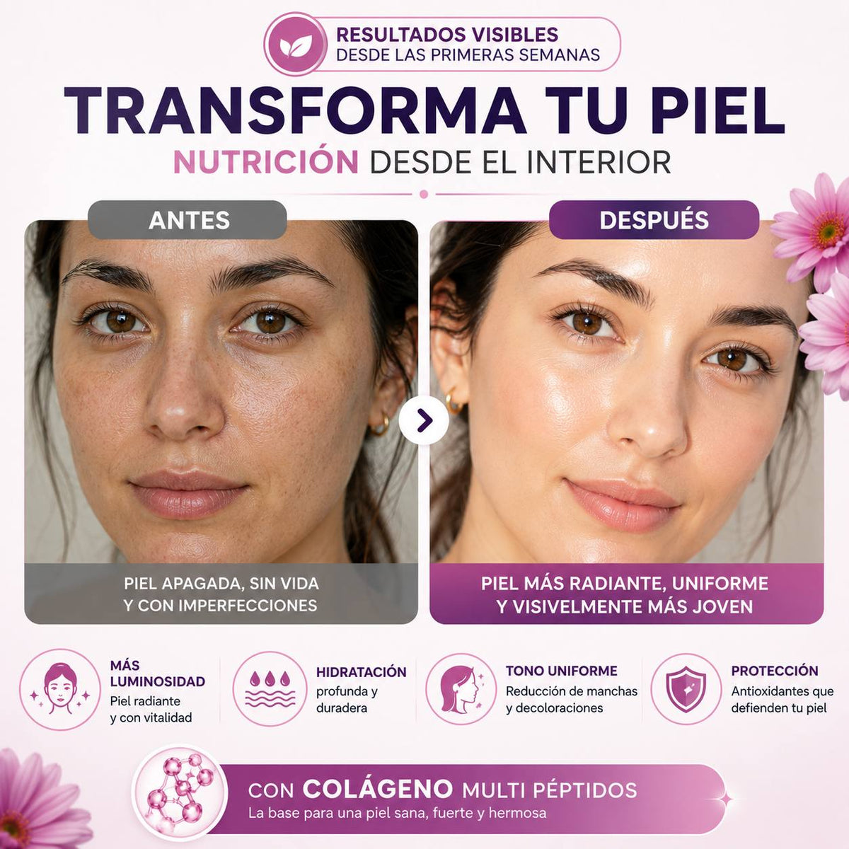 ¿NOTAS TU PIEL APAGADA, ARRUGAS O PÉRDIDA DE FIRMEZA? 60 Capsulas